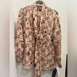 Gucci Ghost Silk Button Down Shirt Blouse SMALL
